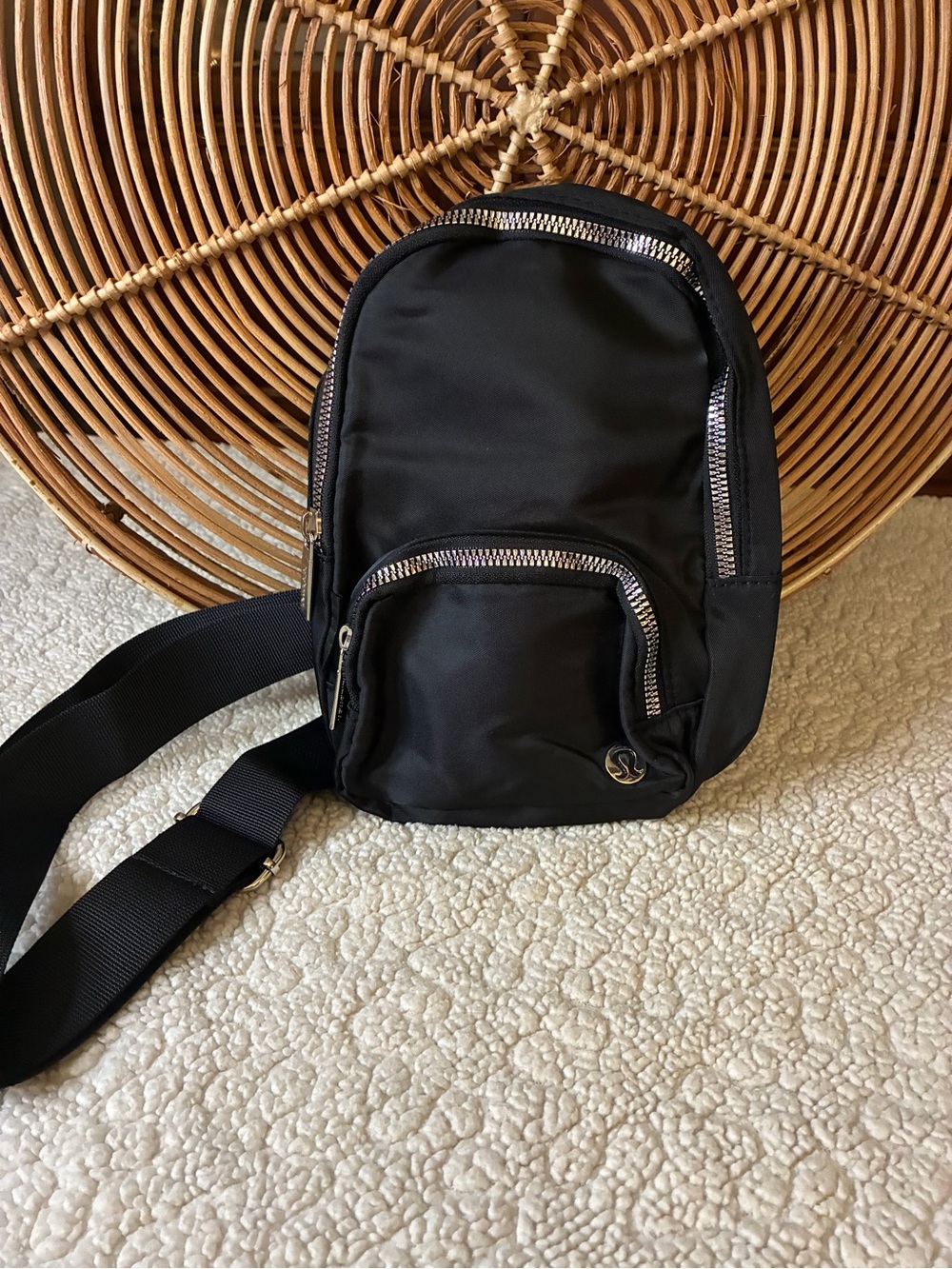 lululemon athletica Black Crossbody Sling with Silver Zippers